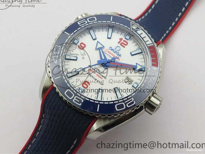 0117 Comfortable Planet Ocean 43.5mm America’s Cup VSF Best Edition White Dial On Blue Gummy Strap A 7900